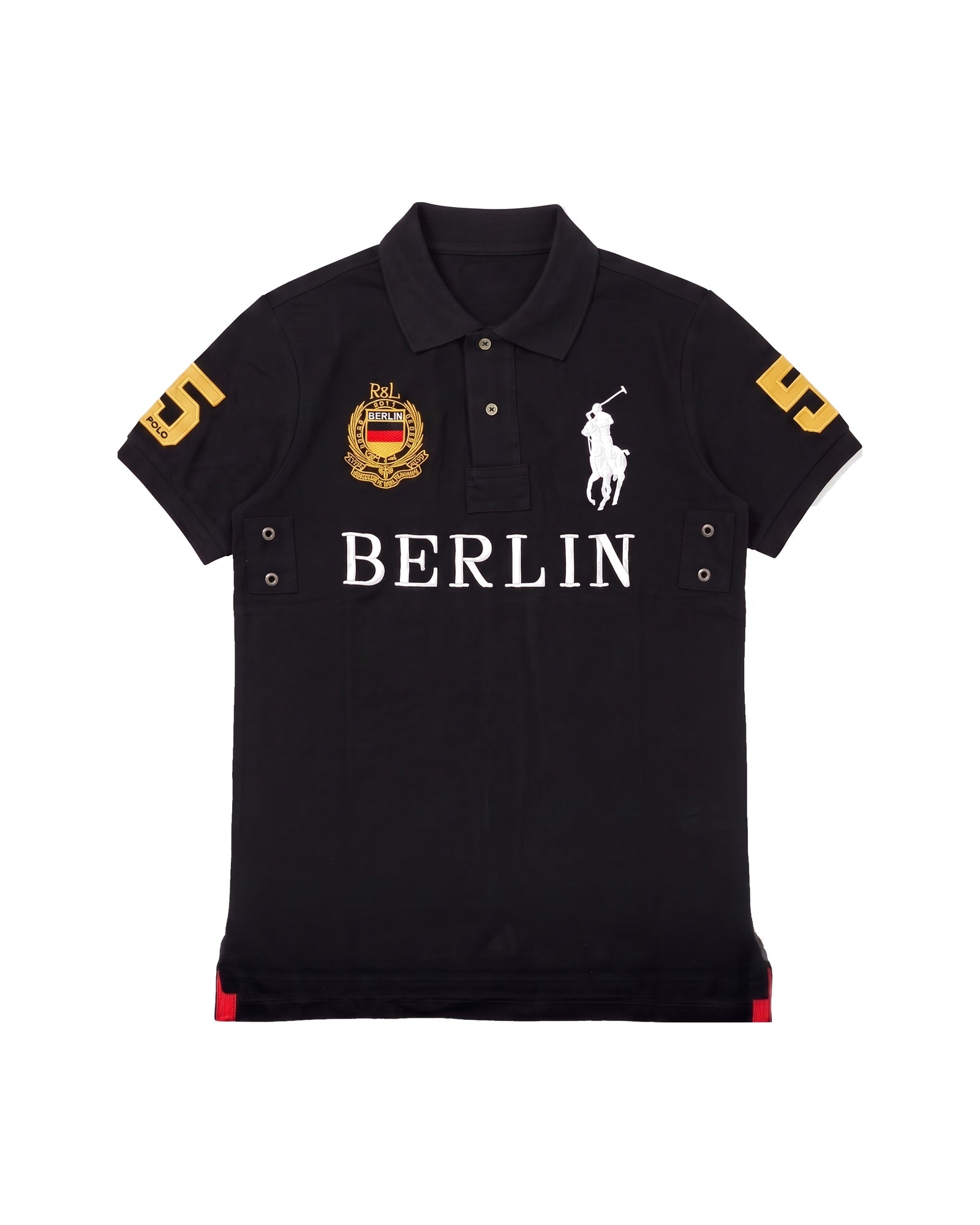 Berlin crest polo in black, front