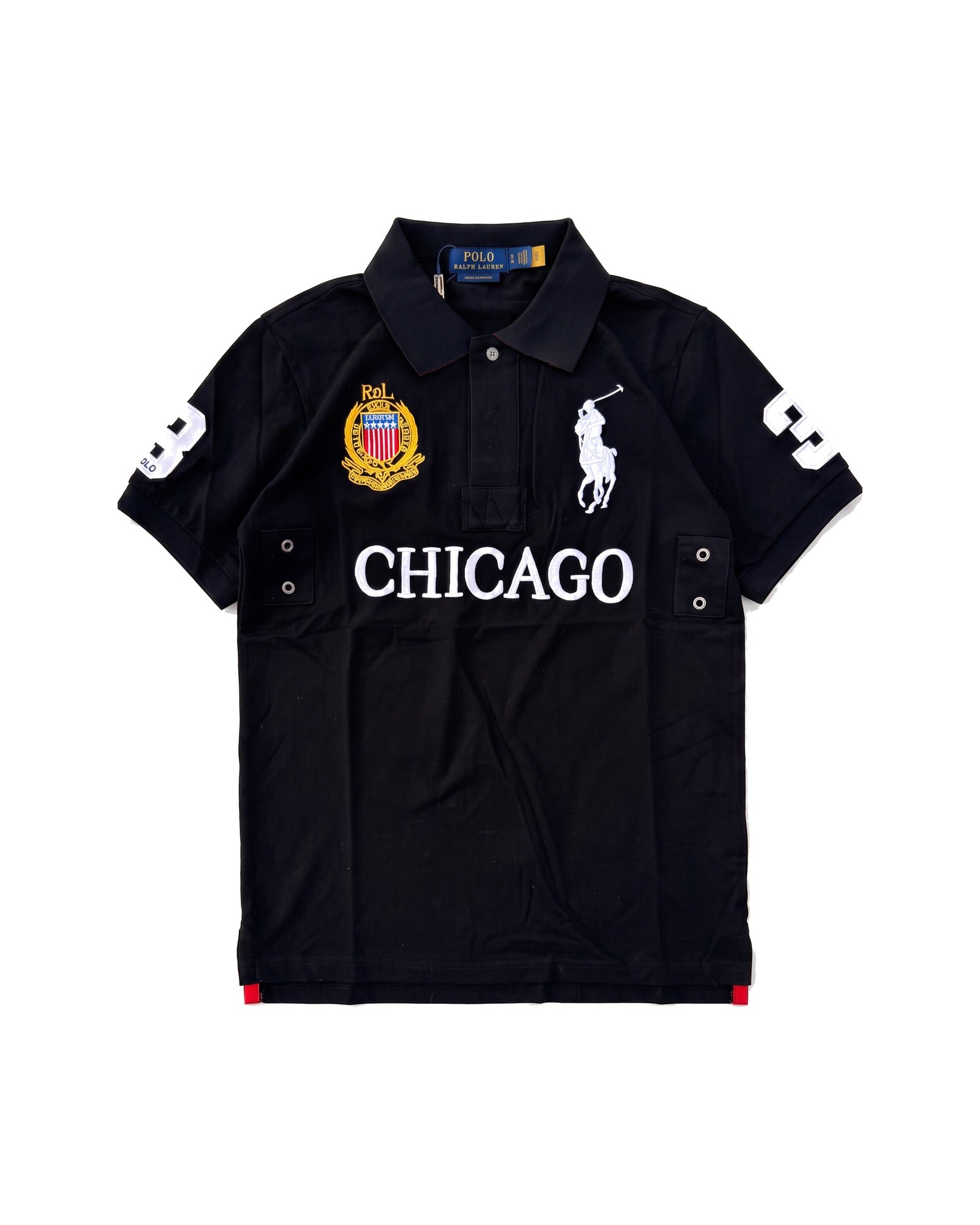 Chicago crest polo in black, front