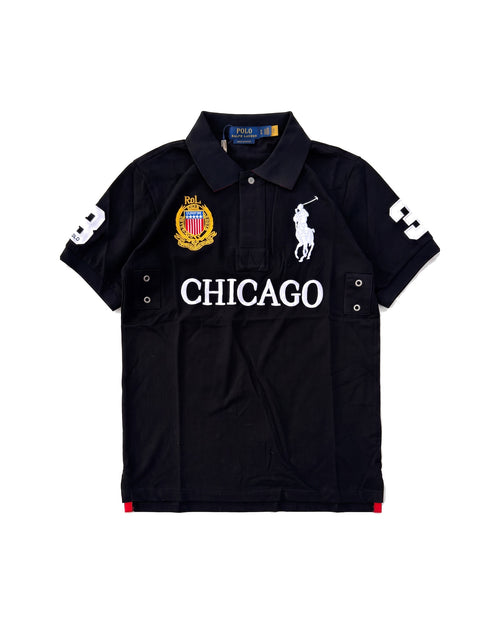 Chicago crest polo in black, front