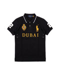 Dubai crest polo in black, front