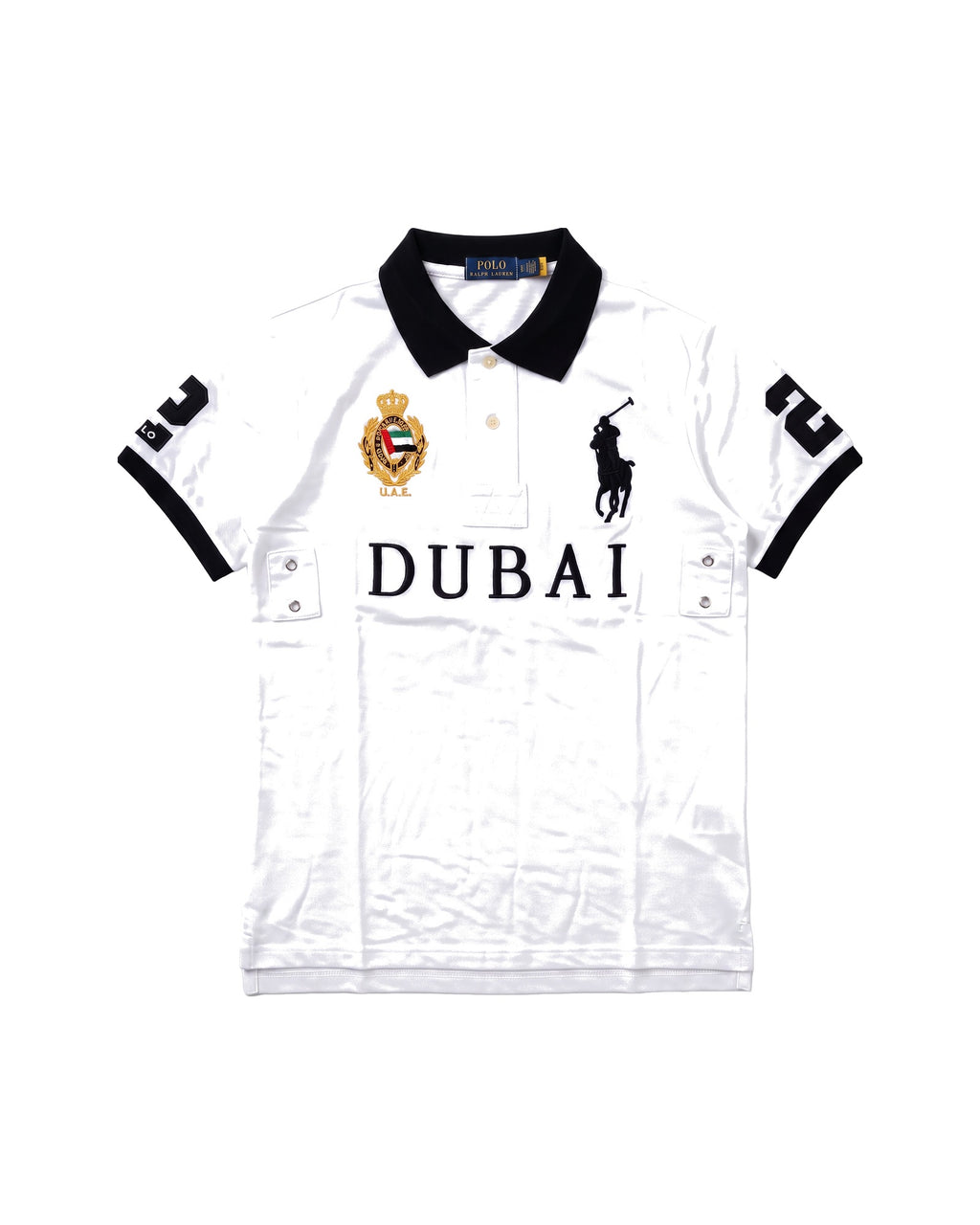 Dubai crest polo in white, front