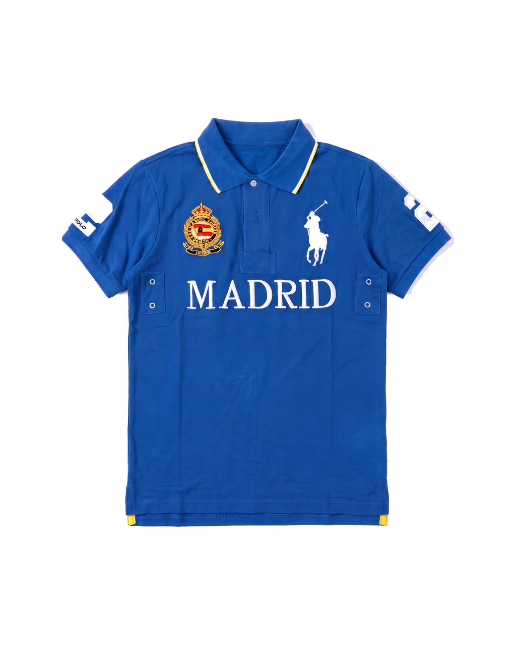 Madrid crest polo in royal blue, front
