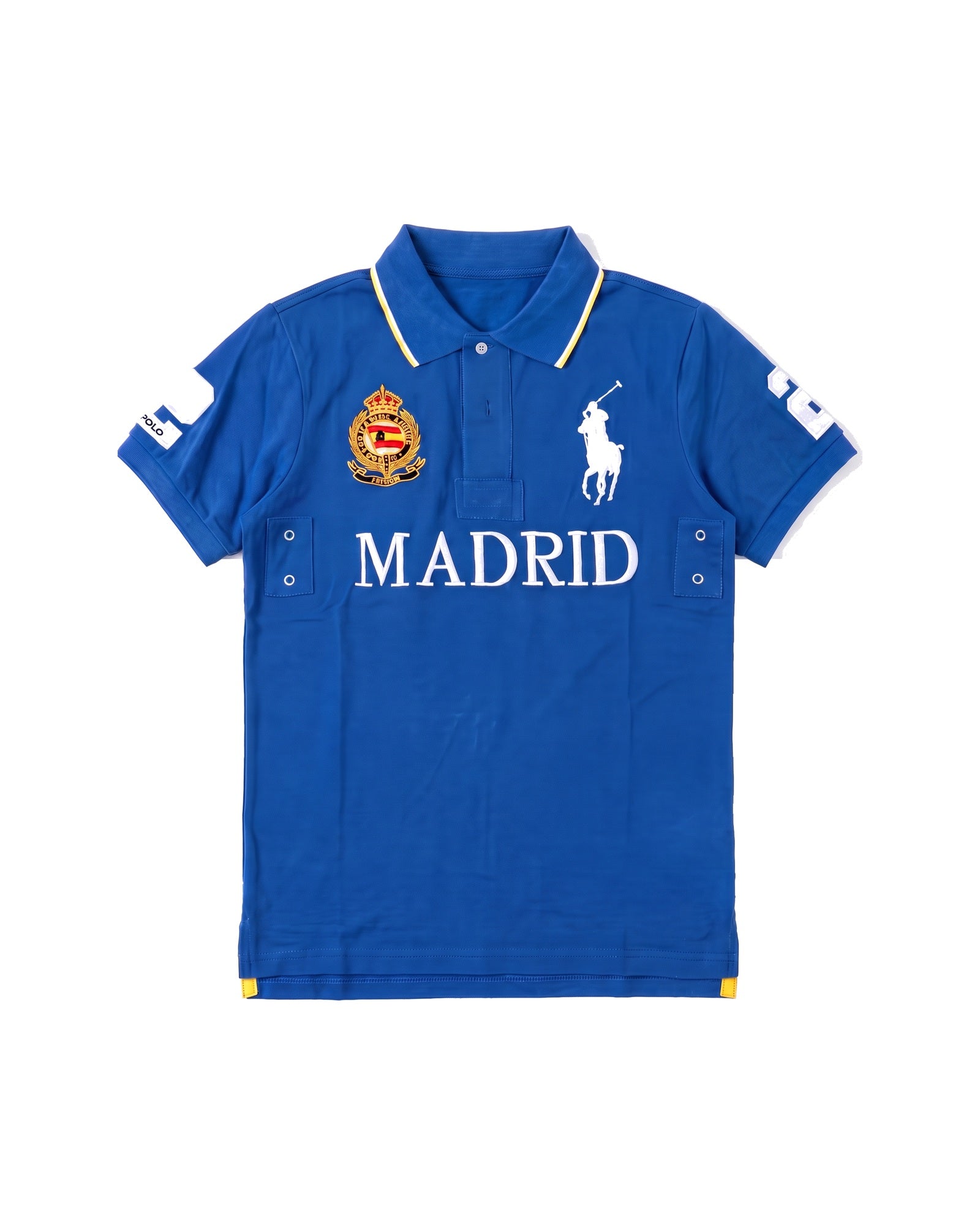 Madrid crest polo in royal blue, front