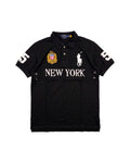 New York crest polo in black, front