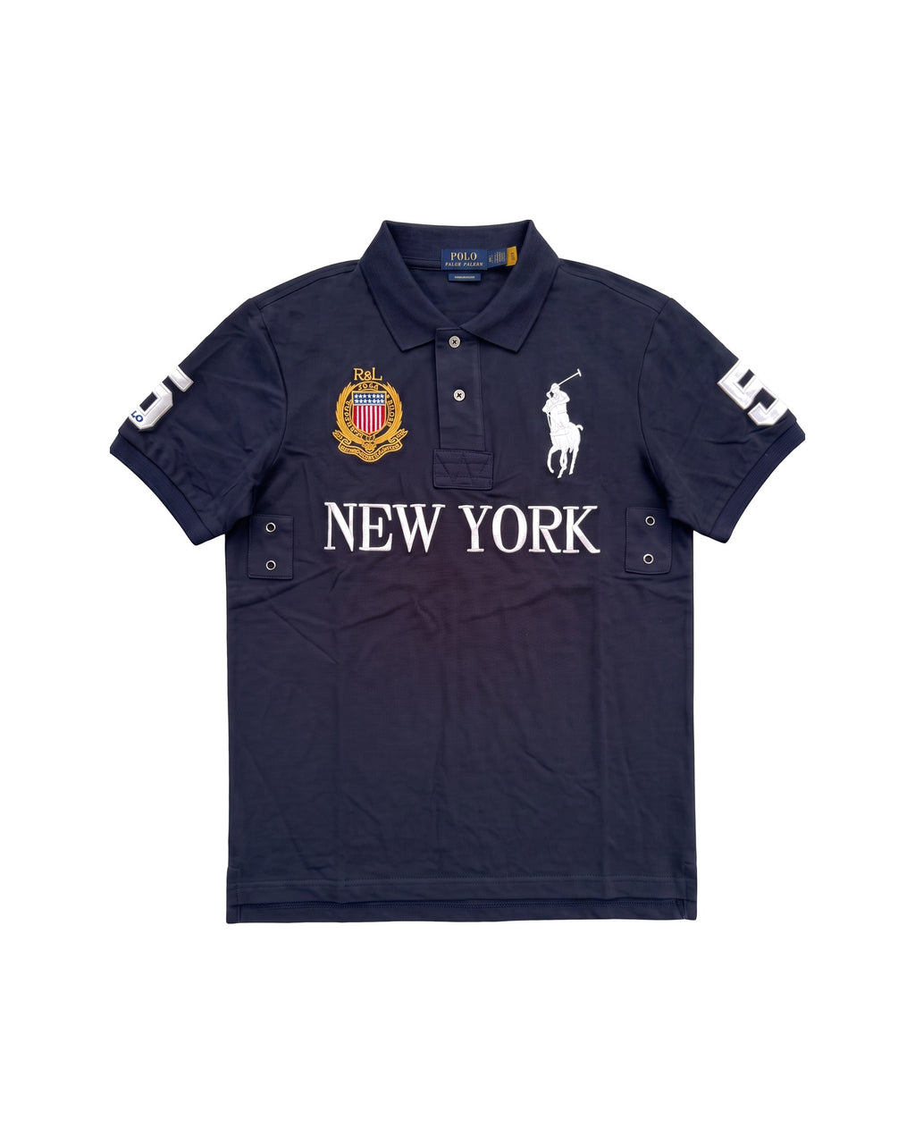 New York crest polo in navy, front