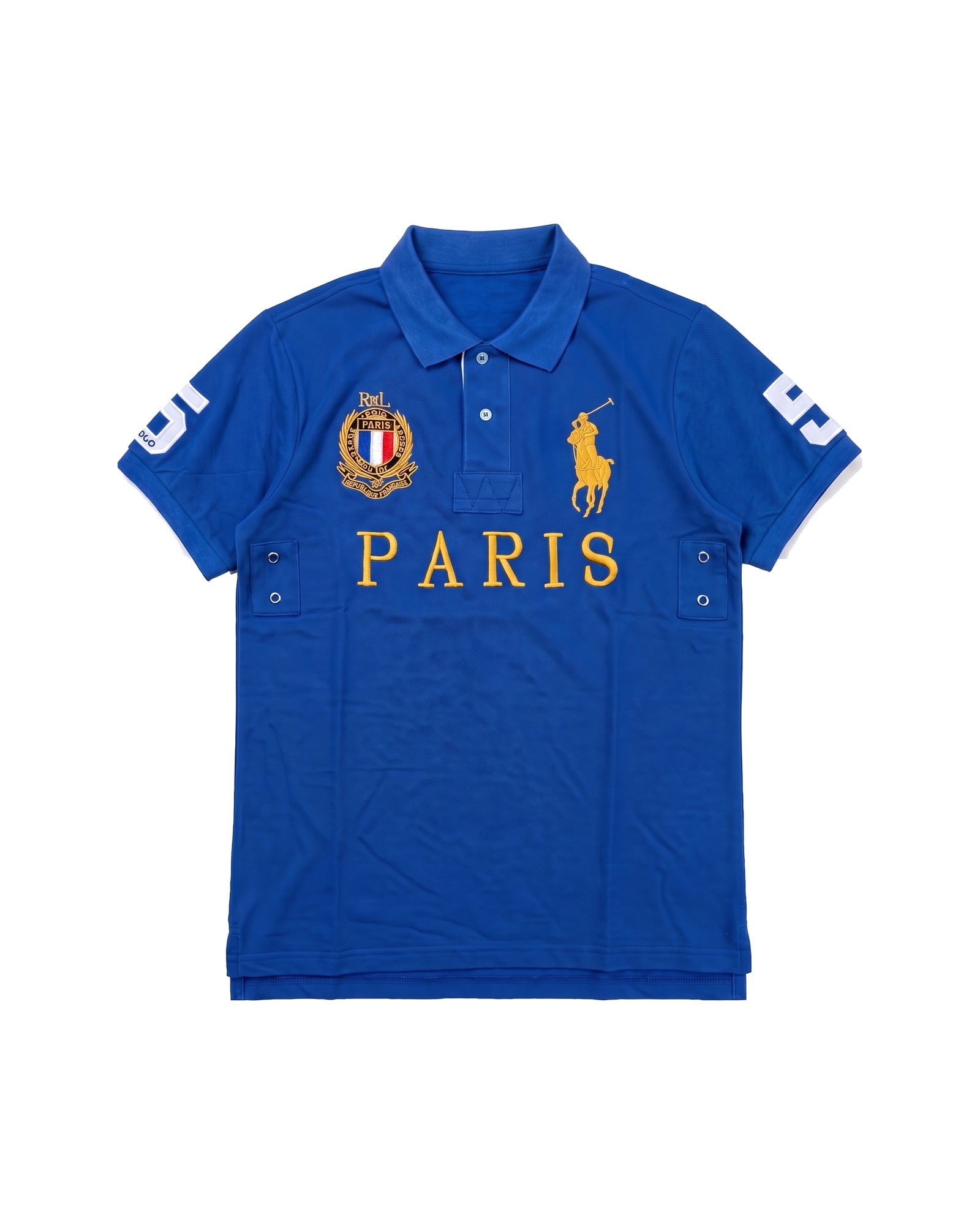 Paris crest polo in royal blue, front