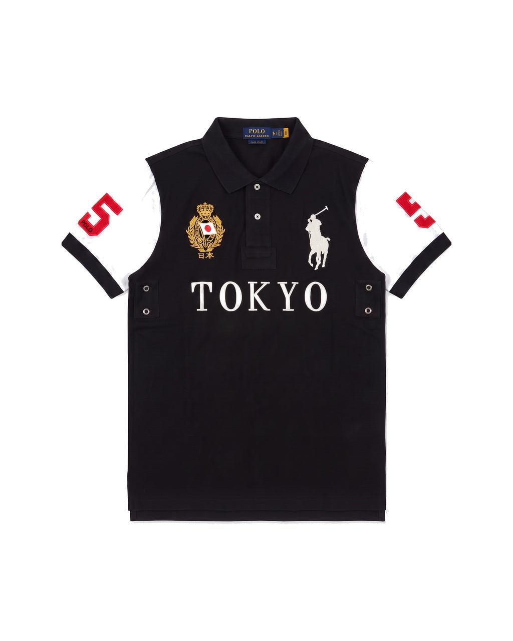 Tokyo crest polo in black, front