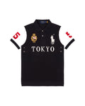Tokyo crest polo in black, front